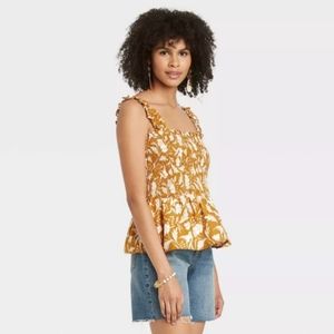 Universal Thread Yellow Floral Ruched Tank Top